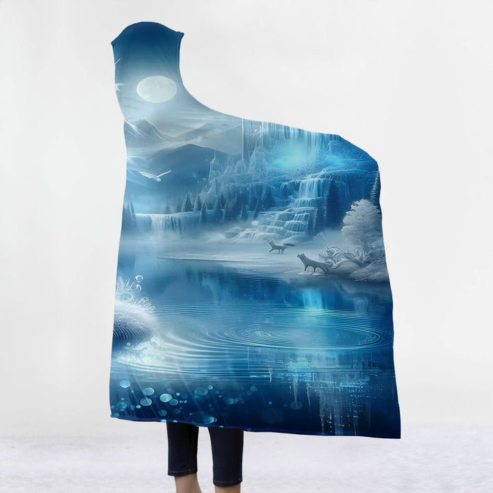 WorldNorse Ethereal Azure Frostwood Wolf Hooded Blanket - image 2