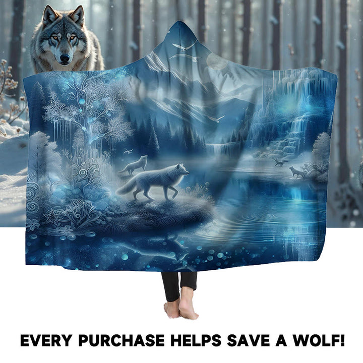 WorldNorse Ethereal Azure Frostwood Wolf Hooded Blanket - image 0