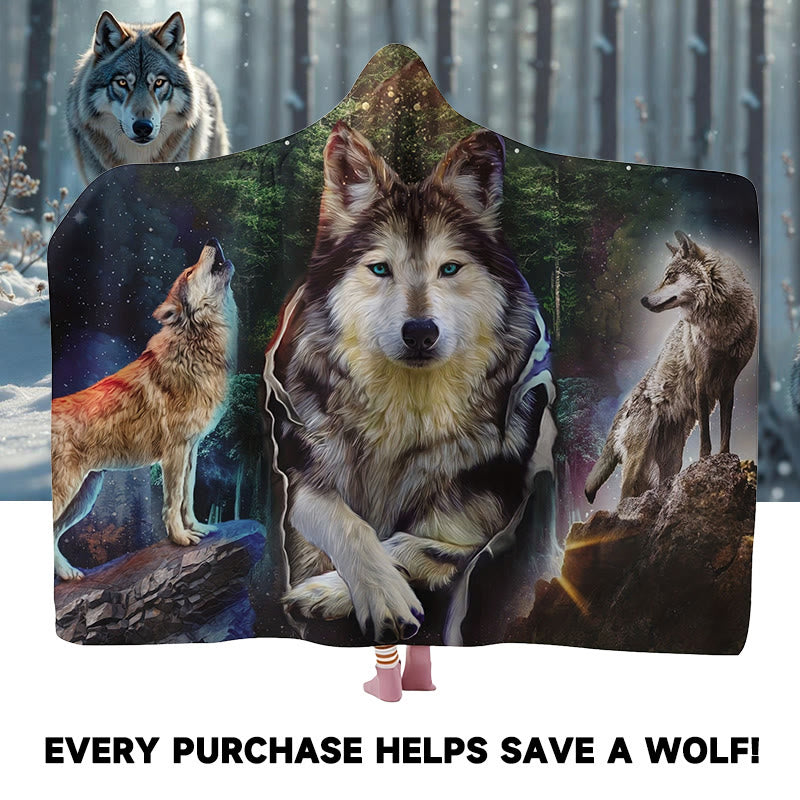 WorldNorse Mystic Vision Stellar Grove Wolf Hooded Blanket - image 0
