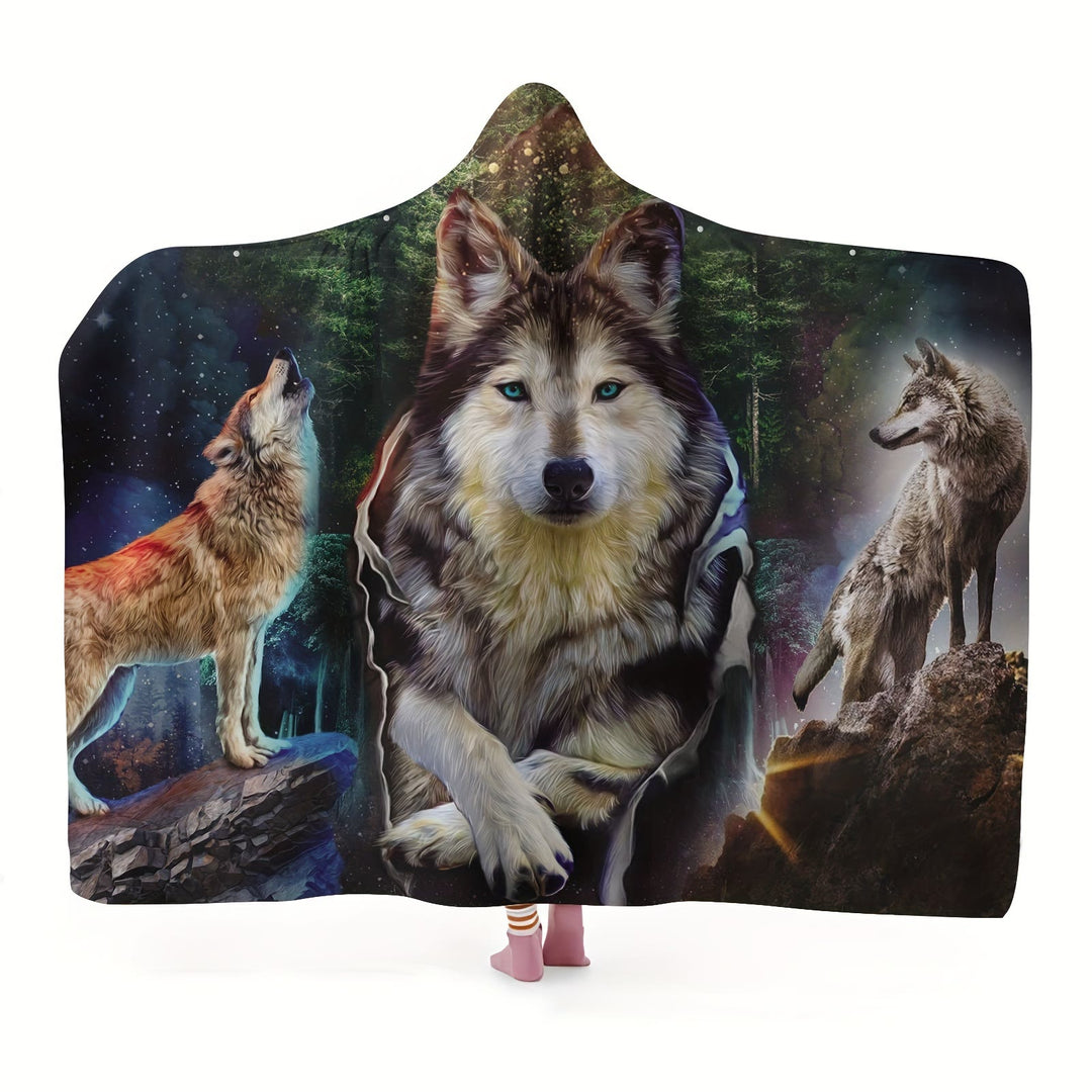WorldNorse Mystic Vision Stellar Grove Wolf Hooded Blanket - 150x200cm - image 1
