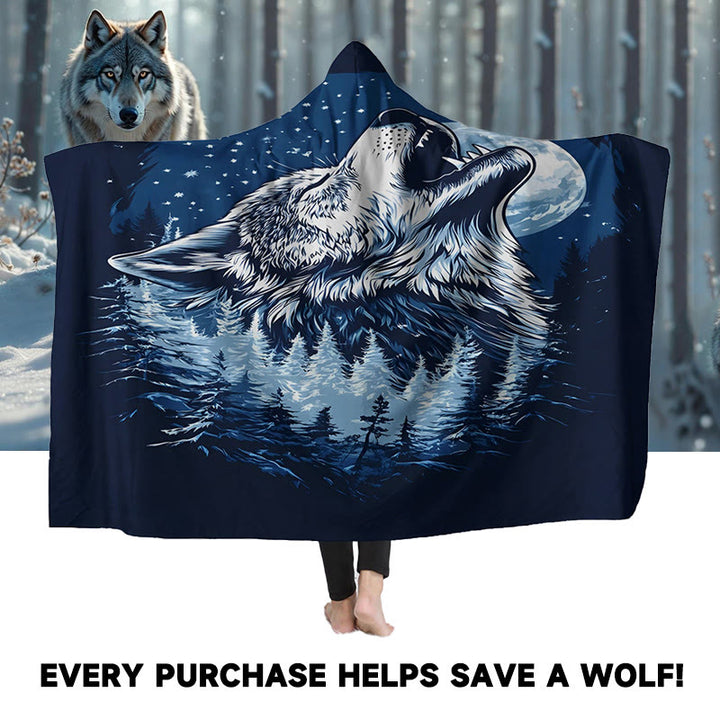 WorldNorse Starlit Tundra Wolf Hooded Blanket - image 0