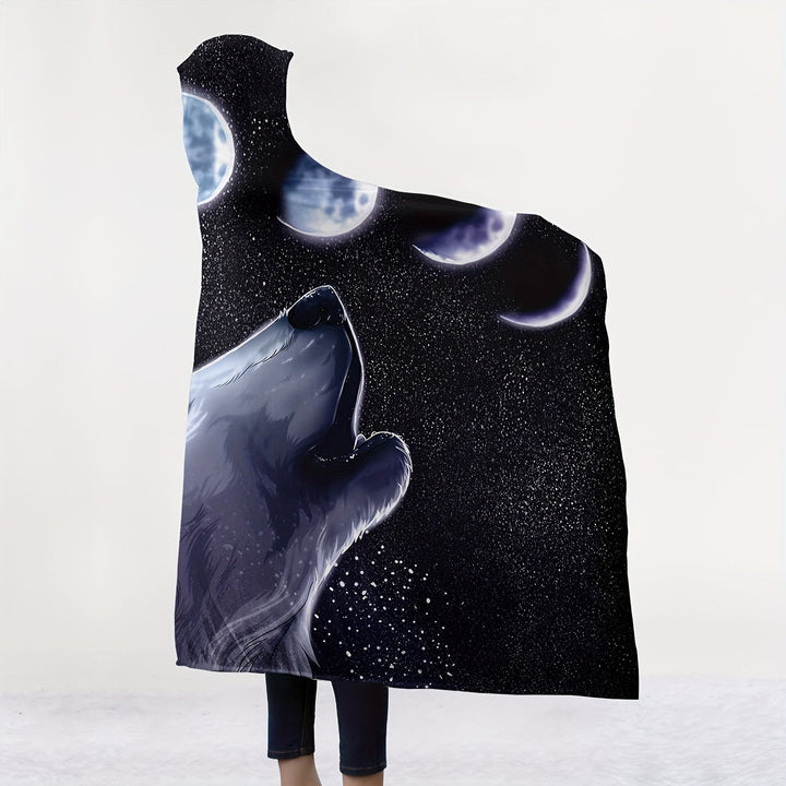 WorldNorse Lunar Phases Howling Wolf Hooded Blanket - image 2