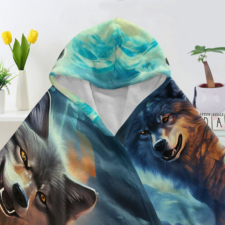 WorldNorse Fiery Ember-Clad Wolves Hooded Blanket - image 4