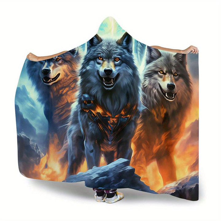 WorldNorse Fiery Ember-Clad Wolves Hooded Blanket - image 2