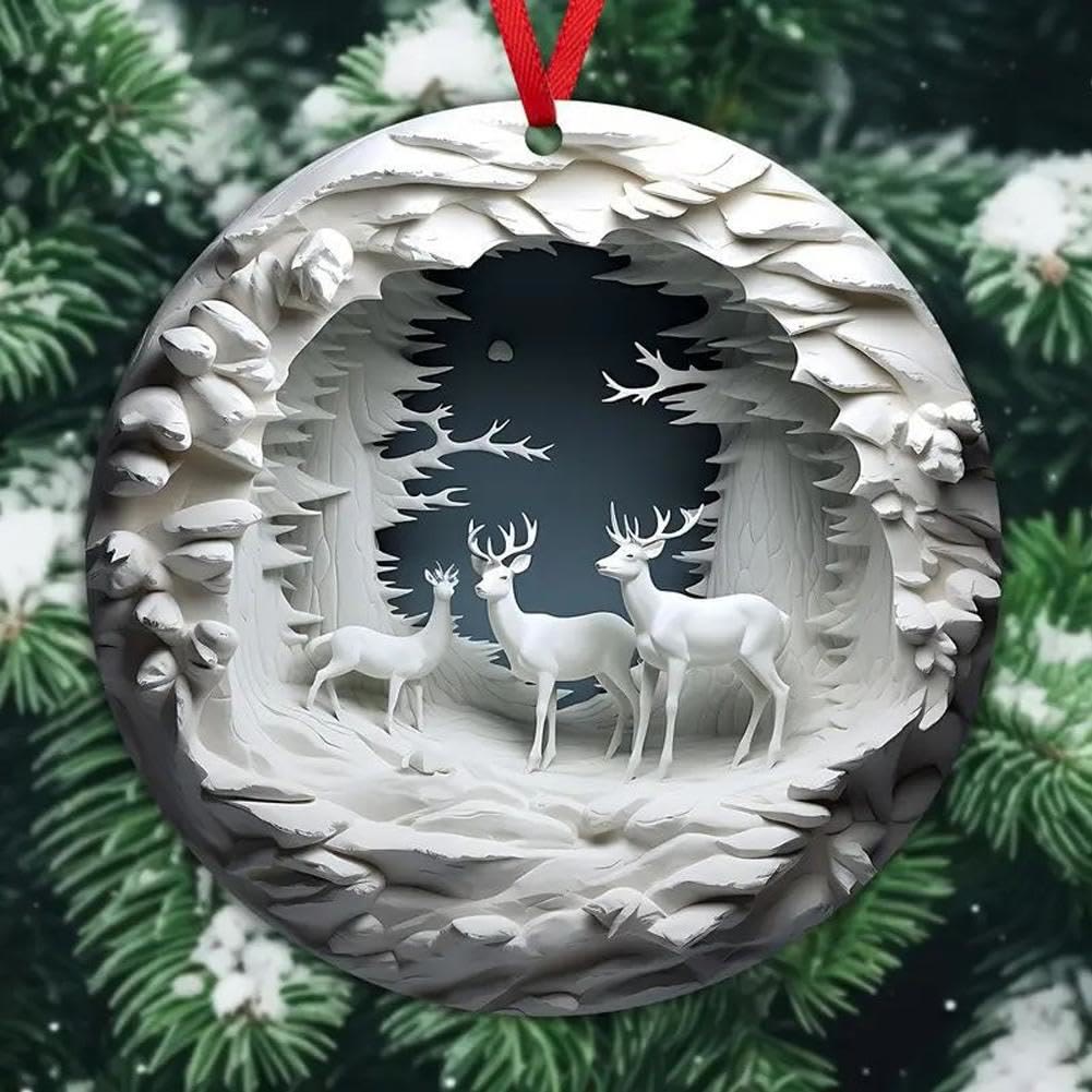 WorldNorse Moonlit Frostwood Deer Christmas Hanging Ornament - Frosted Forest Deer - image 0