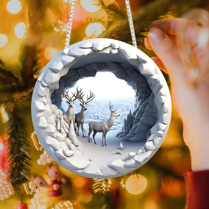 WorldNorse Frosted Grotto Deer Christmas Hanging Ornament - Ice Cavern Deer - image 0