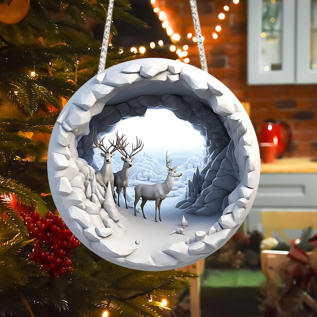 WorldNorse Frosted Grotto Deer Christmas Hanging Ornament - image 1