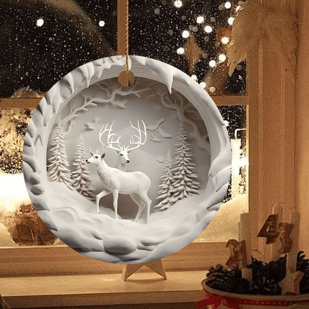 WorldNorse Snowy Woods Dual Deer Christmas Hanging Ornament - image 1