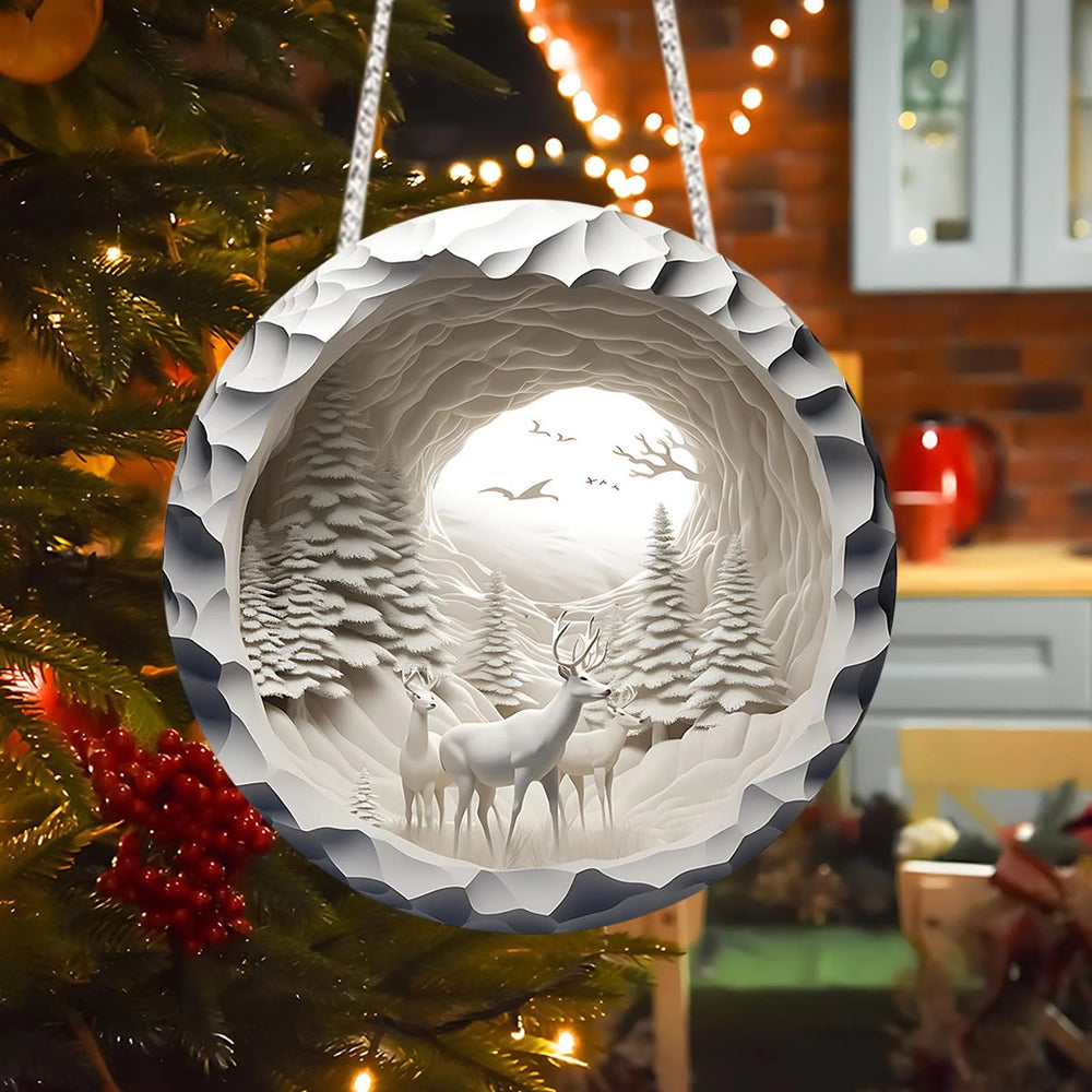 WorldNorse Tunnel Vista Snow Deer Christmas Hanging Ornament - image 1