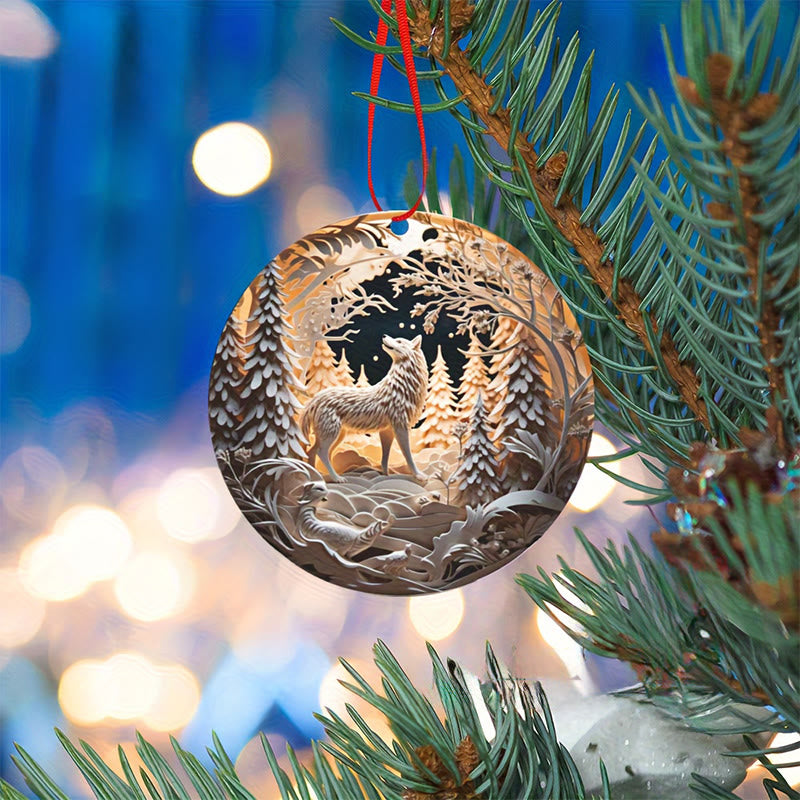 WorldNorse Gilded Night Woodland Wolf Christmas Hanging Ornament - image 3
