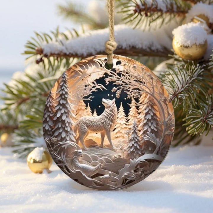 WorldNorse Gilded Night Woodland Wolf Christmas Hanging Ornament - image 2