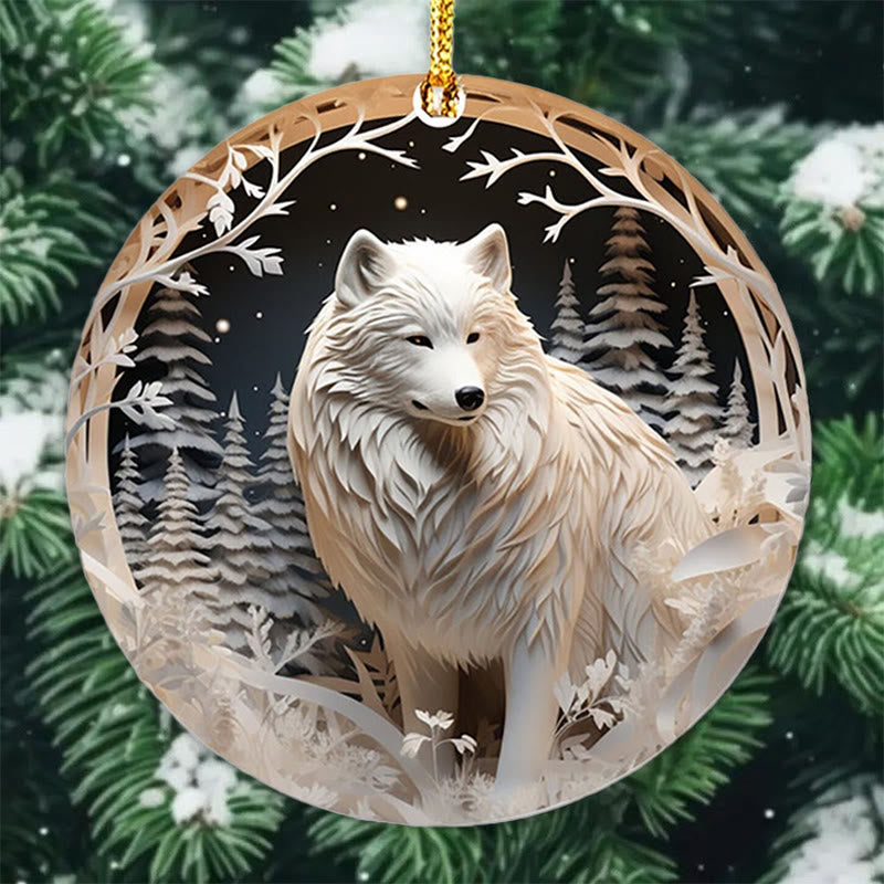WorldNorse Frosted Woodland Silver Wolf Christmas Hanging Ornament - image 1