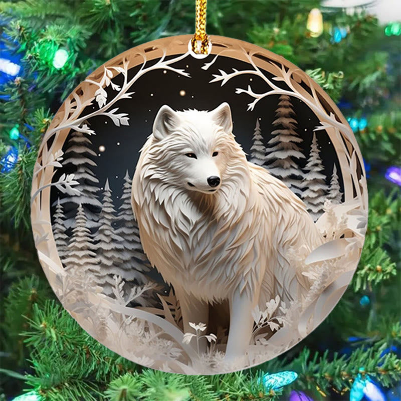 WorldNorse Frosted Woodland Silver Wolf Christmas Hanging Ornament - Frosted Silver Wolf - image 0