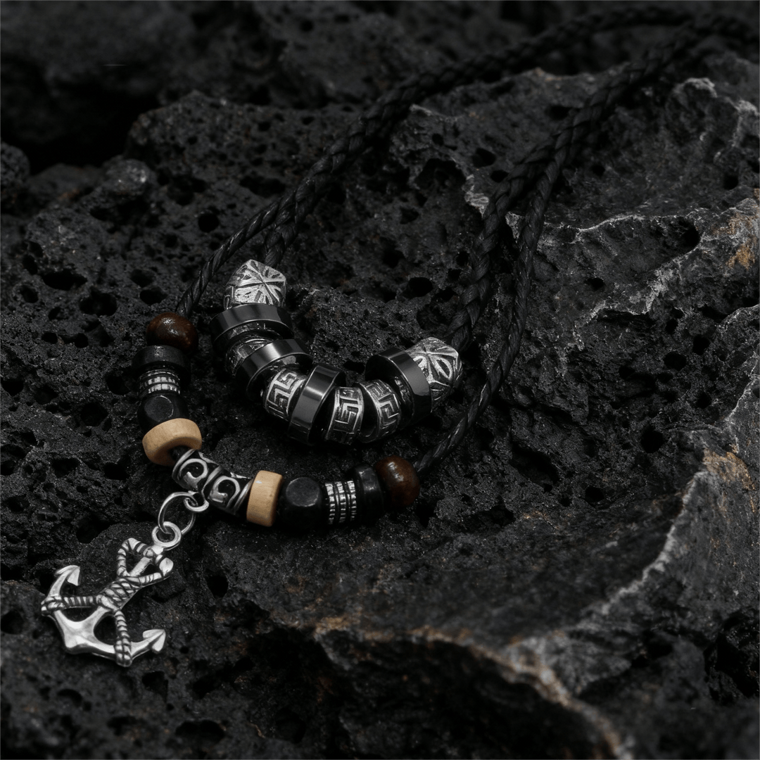 WorldNorse Geometric Engraved Bead Anchor Pendant Necklace - image 3