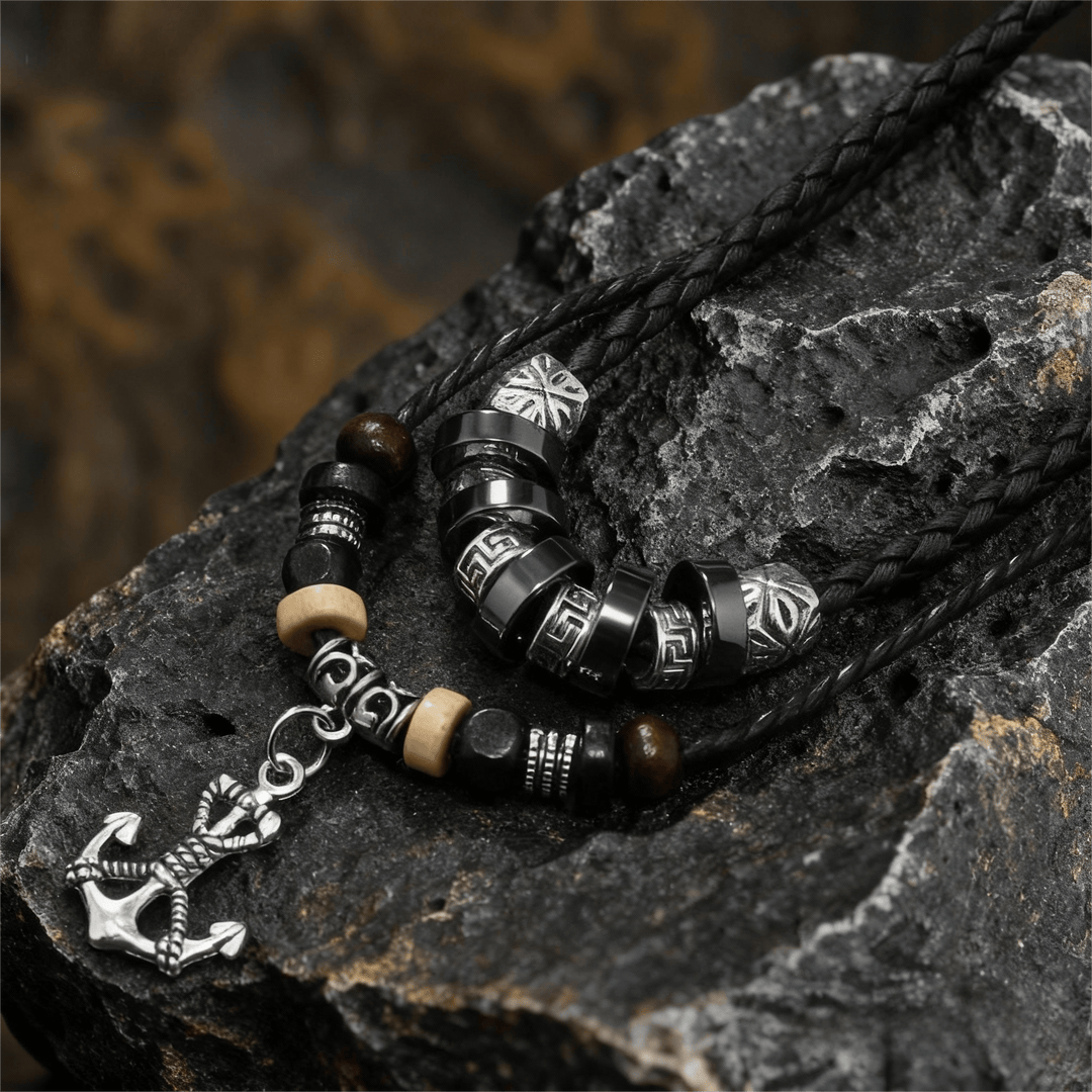 WorldNorse Geometric Engraved Bead Anchor Pendant Necklace - Anchor - image 0