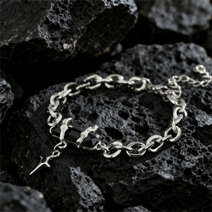 WorldNorse Metallic Link Gem Star Charm Bracelet - Black - image 0