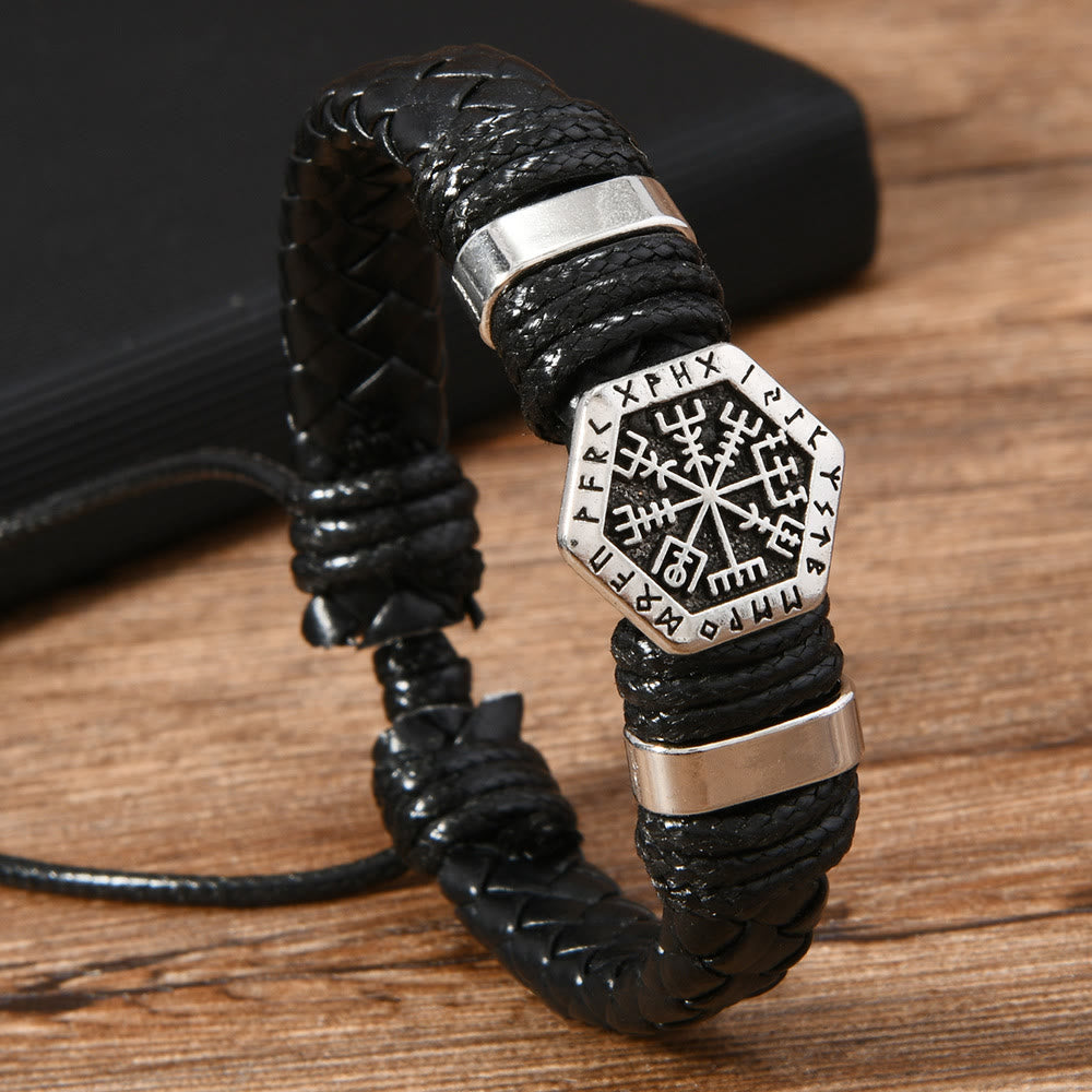 WorldNorse Viking Rune Adorned Twisted Leather Bracelet - Black - image 2
