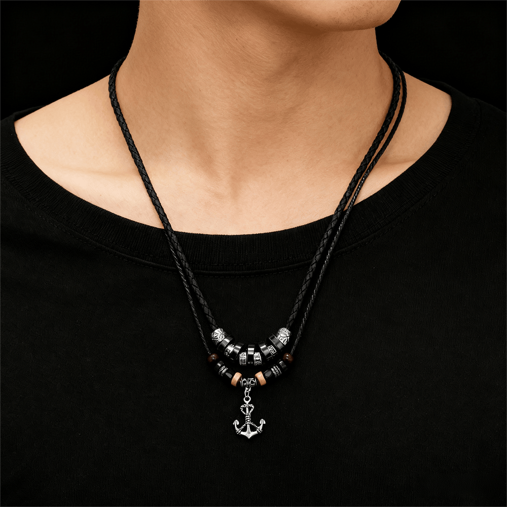 WorldNorse Geometric Engraved Bead Anchor Pendant Necklace - image 1