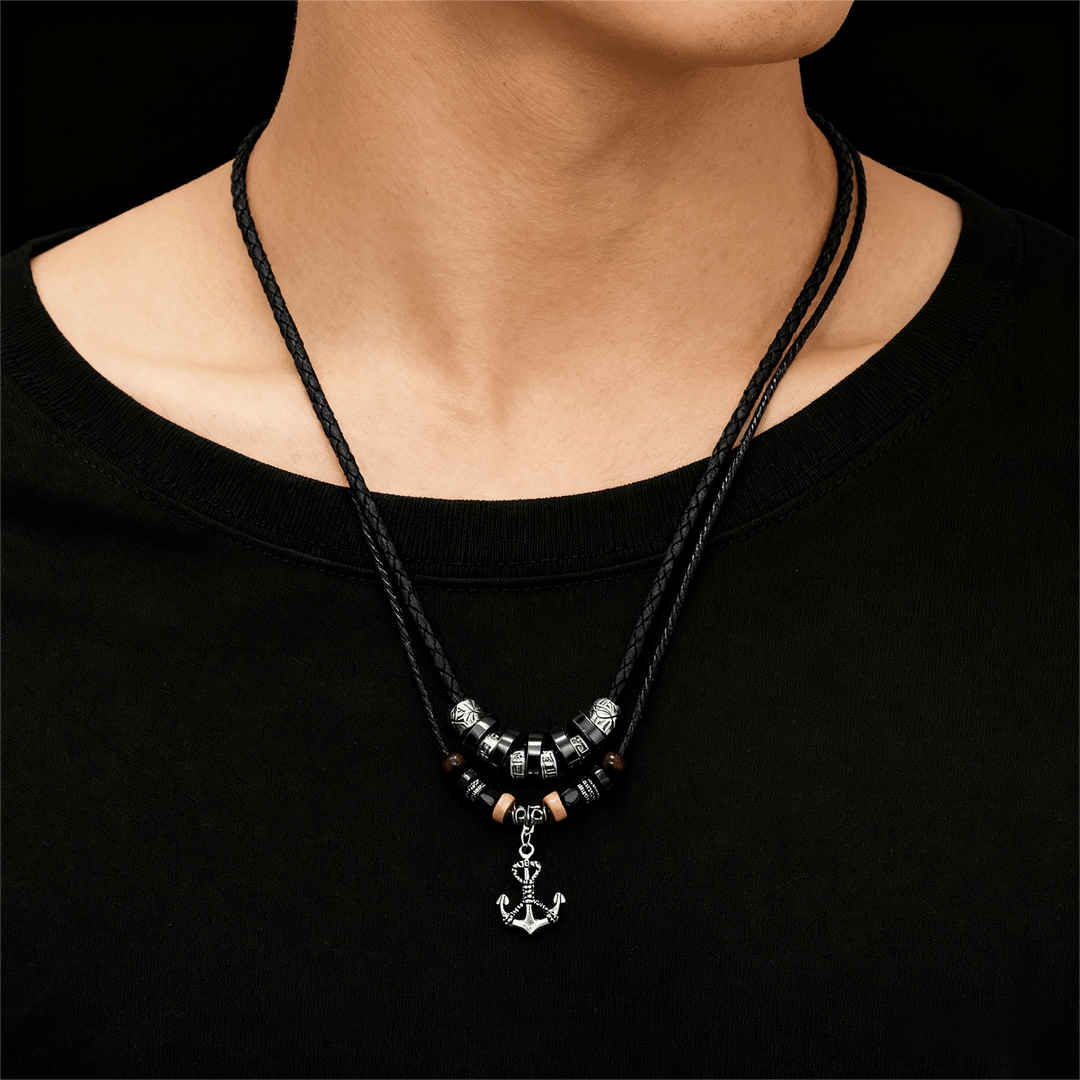 WorldNorse Geometric Engraved Bead Anchor Pendant Necklace - image 1