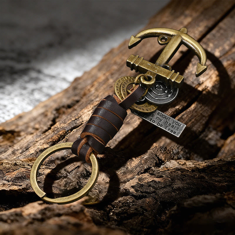 WorldNorse Anchor Motif Leather Wrapped Keychain - image 2
