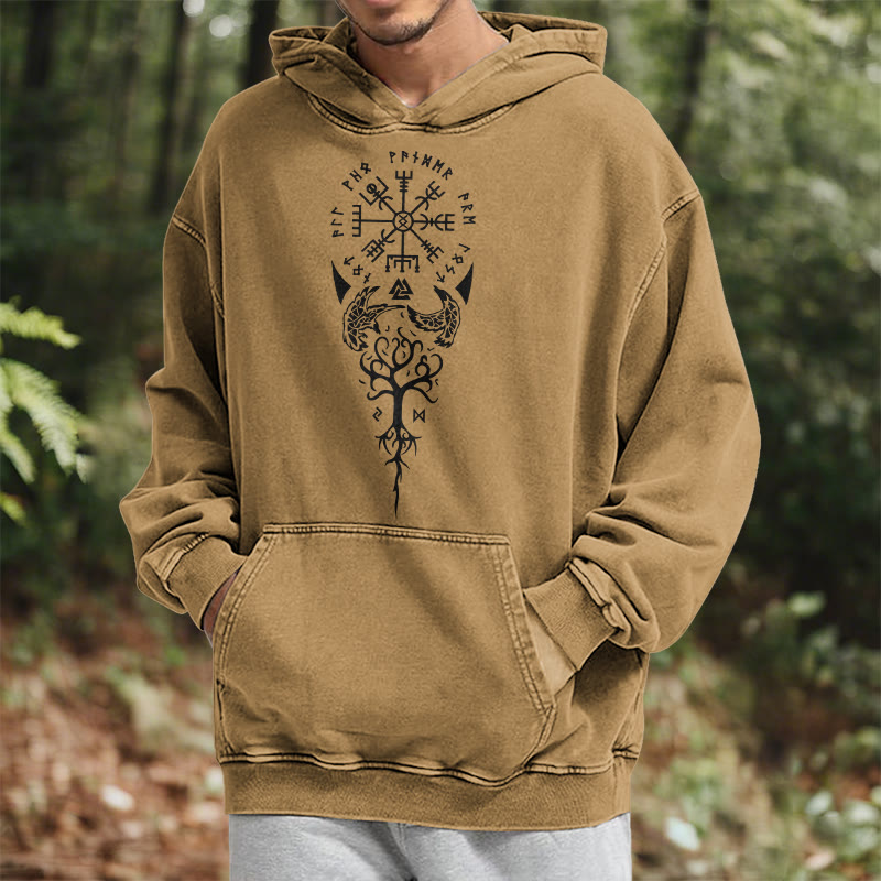 WorldNorse Valknut Vegvisir Raven Washed Hoodie - image 21