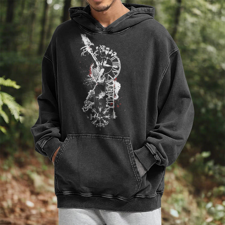 WorldNorse Clock Rune Spear Blood Splatter Washed Hoodie - image 6