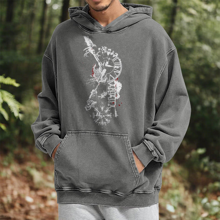 WorldNorse Clock Rune Spear Blood Splatter Washed Hoodie - image 14