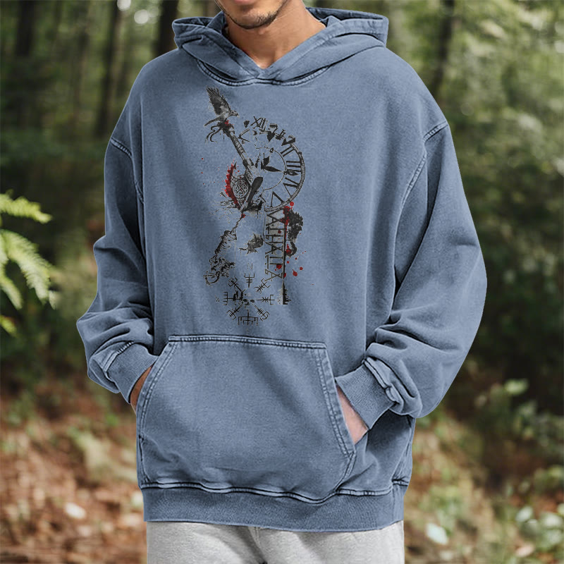 WorldNorse Clock Rune Spear Blood Splatter Washed Hoodie - image 17