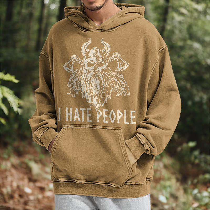 WorldNorse Horned Viking Skull Axe Washed Hoodie - image 21