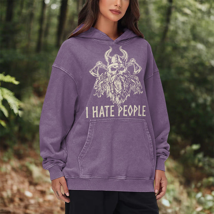 WorldNorse Horned Viking Skull Axe Washed Hoodie - image 26