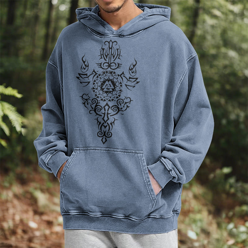 WorldNorse Valknut Flame Emblem Washed Hoodie - image 17