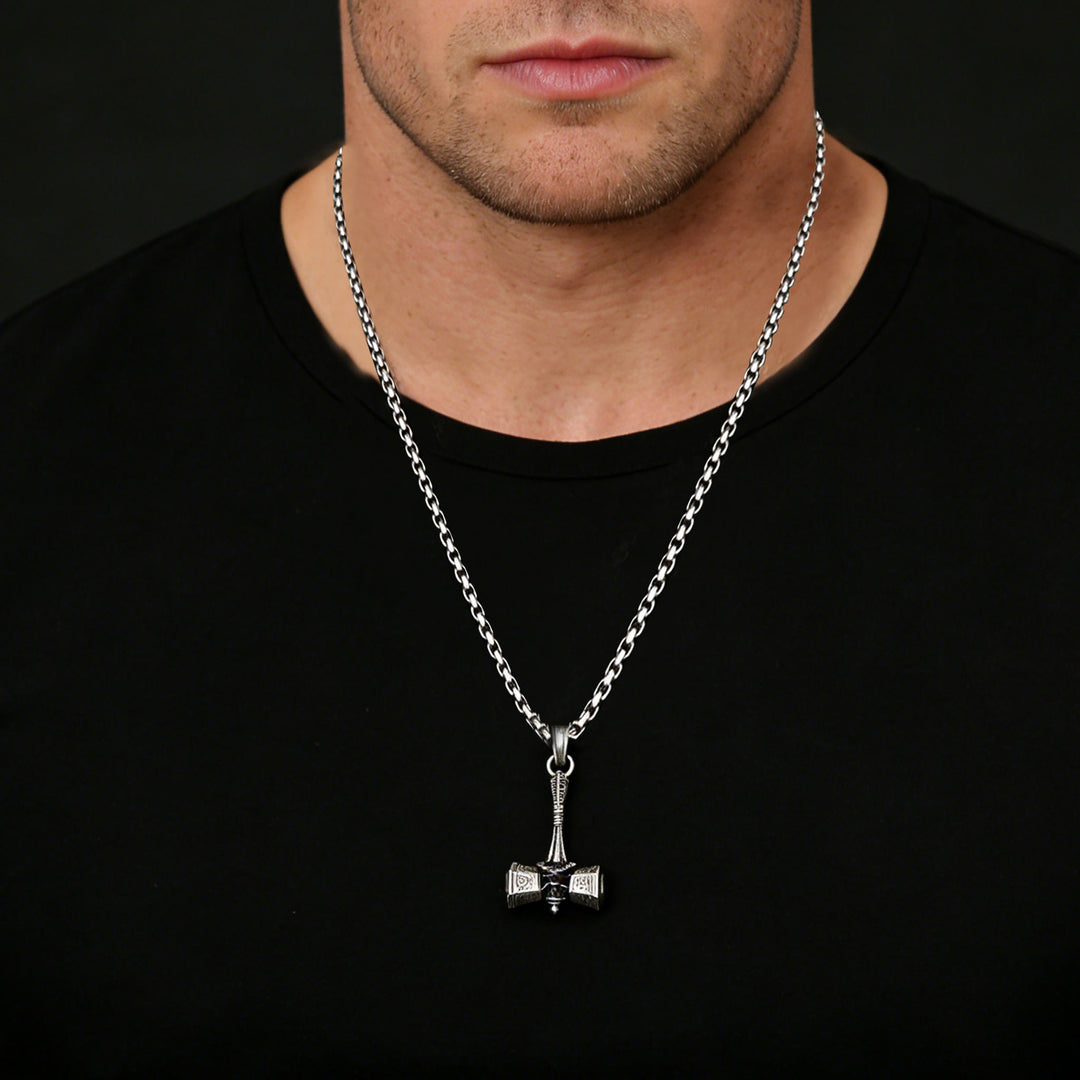 WorldNorse Rune Skull Mjolnir Necklace - image 4