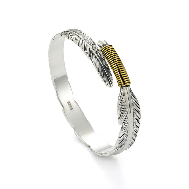 WorldNorse Handcrafted 999 Silver Plumed Gold Wrap Texture Bracelet - image 2