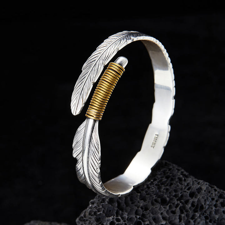 WorldNorse Handcrafted 999 Silver Plumed Gold Wrap Texture Bracelet - Inner Circumference 16-18 cm - NO THANKS - image 0