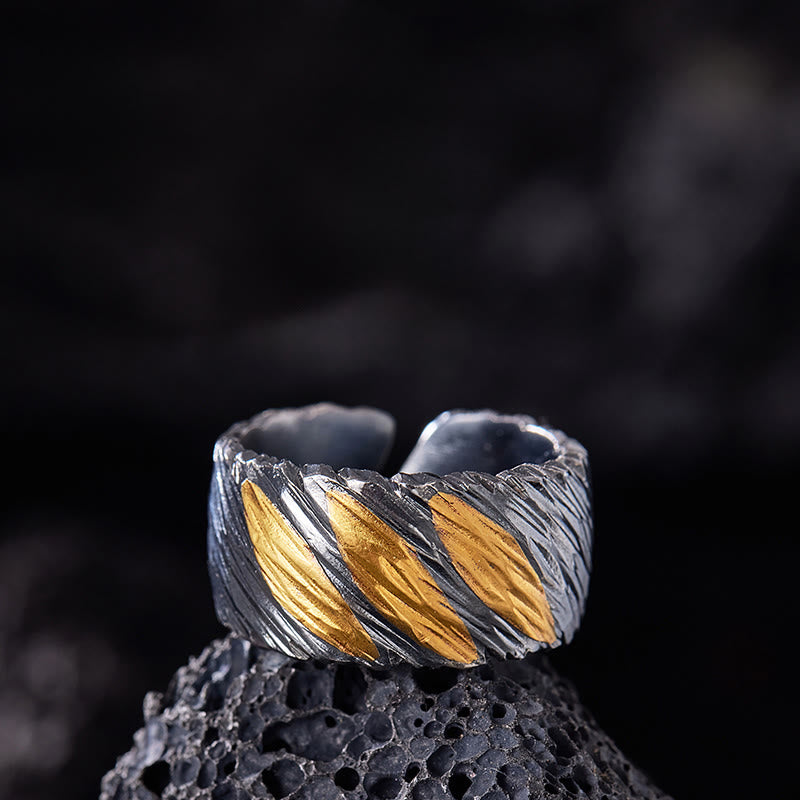 WorldNorse Handcrafted 999 Silver Ember Streak Textured Ring - Black Gold - Inner Circumference 62.5-65 cm - NO THANKS - image 2