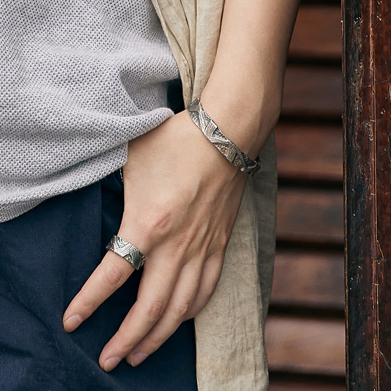 WorldNorse Handcrafted 999 Silver Prismatic Fracture Texture Ring - image 5