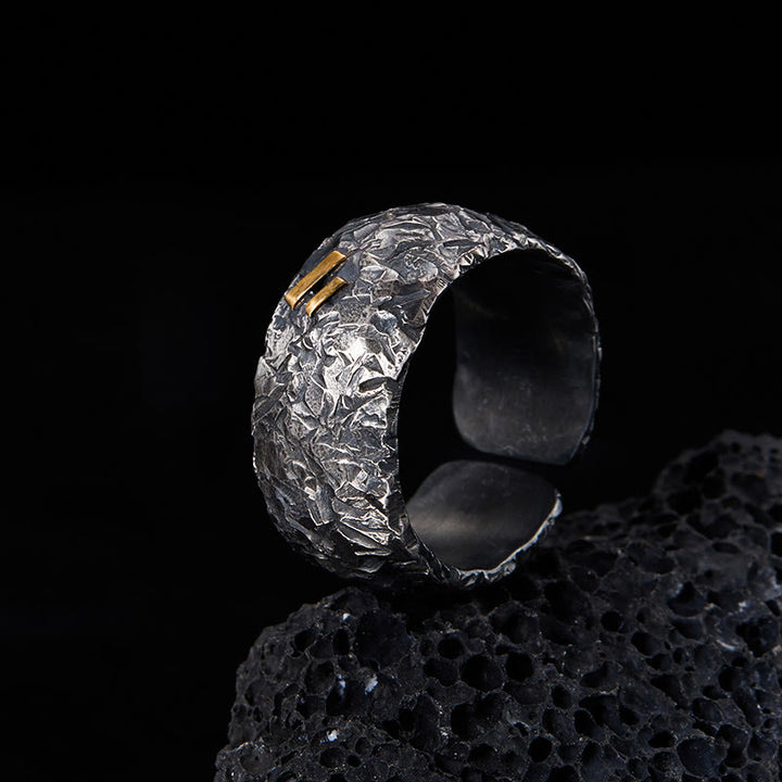 WorldNorse Handcrafted 999 Silver Frosted Crust Gold Inlay Ring - Inner Circumference 62.5-65 cm - NO THANKS - image 0