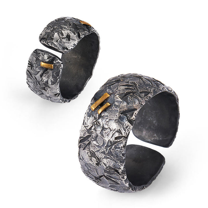 WorldNorse Handcrafted 999 Silver Frosted Crust Gold Inlay Ring - image 5