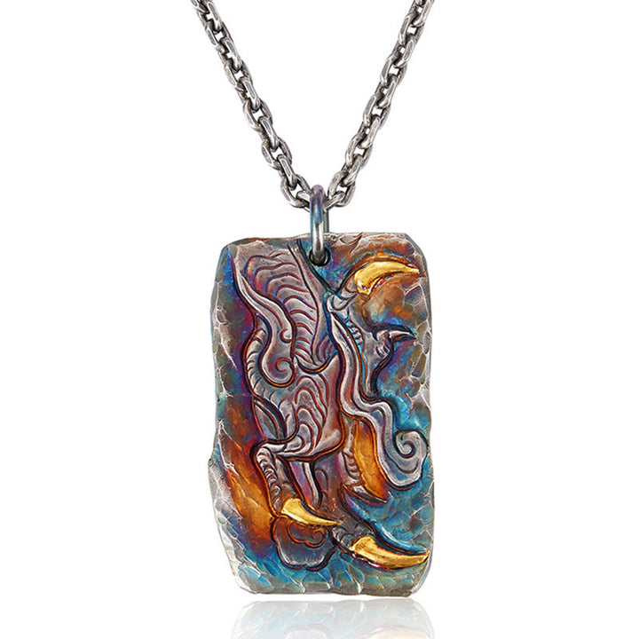 WorldNorse Handcrafted 999 Silver Prismatic Divine Beast Gold Inlay Necklace - image 3