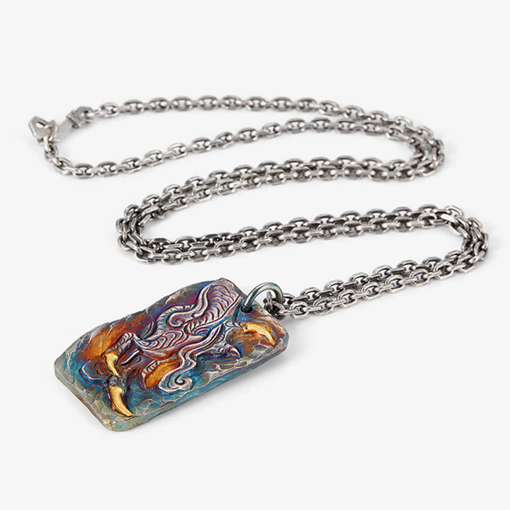 WorldNorse Handcrafted 999 Silver Prismatic Divine Beast Gold Inlay Necklace - image 4