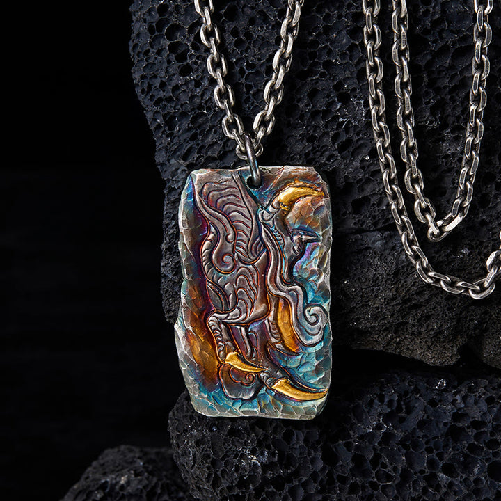 WorldNorse Handcrafted 999 Silver Prismatic Divine Beast Gold Inlay Necklace - With Chain - NO THANKS - image 0