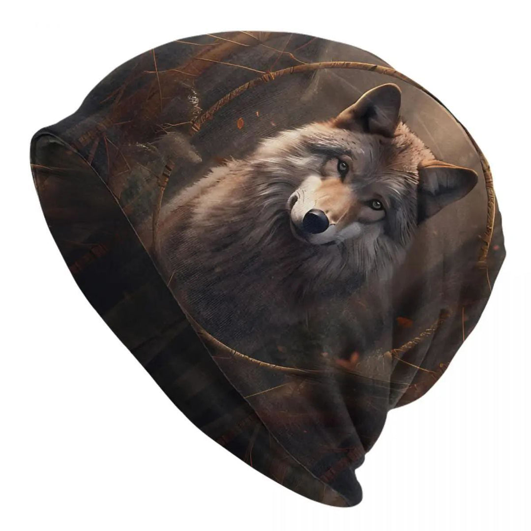 WorldNorse Earthy Wolf Woodweave Beanie - Wolves - image 0
