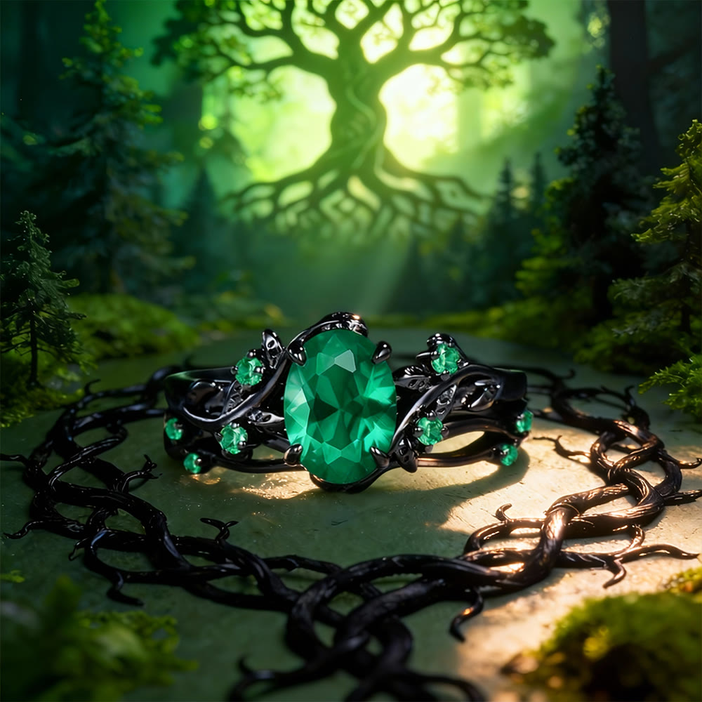 WorldNorse Yggdrasil Emerald Black Vines Ring Set - AU Size V1/2 (US 11)  - image 0