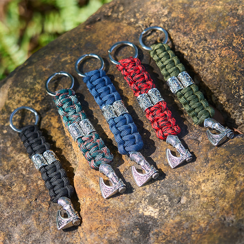 WorldNorse Viking Axe Rune Emblem Braided Keychain - image 0