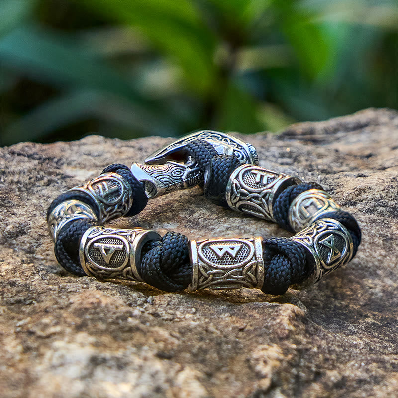 WorldNorse Viking Axe Rune Intertwine Braided Bracelet - Black - 23cm - image 13