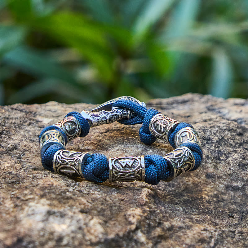 WorldNorse Viking Axe Rune Intertwine Braided Bracelet - Blue - 23cm - image 11
