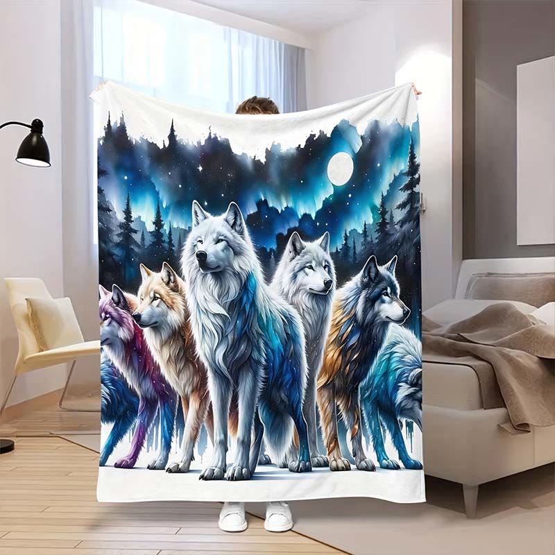 WorldNorse Chromatic Wolf Pack Aurora Frost Plain Blanket - image 2