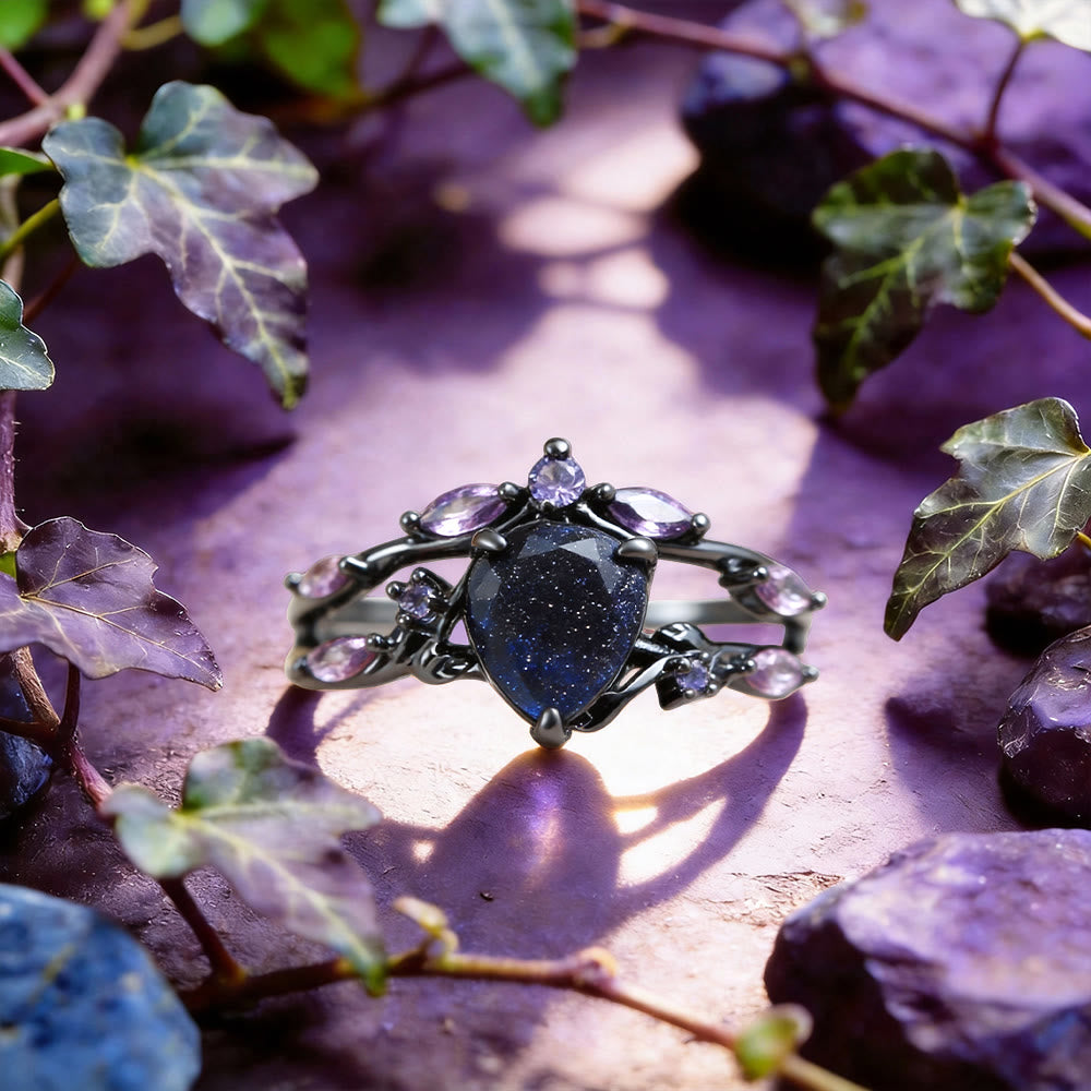 WorldNorse Starry Night Dream Blue Sandstone Amethyst 2-Piece Ring Set - AU Size T1/2 (US 10) - image 0