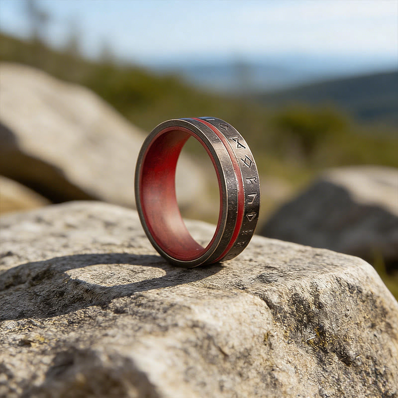 WorldNorse Forged Rune Inlay Crimson Ring - Retro Black - AU Size Z (US 13) - image 2
