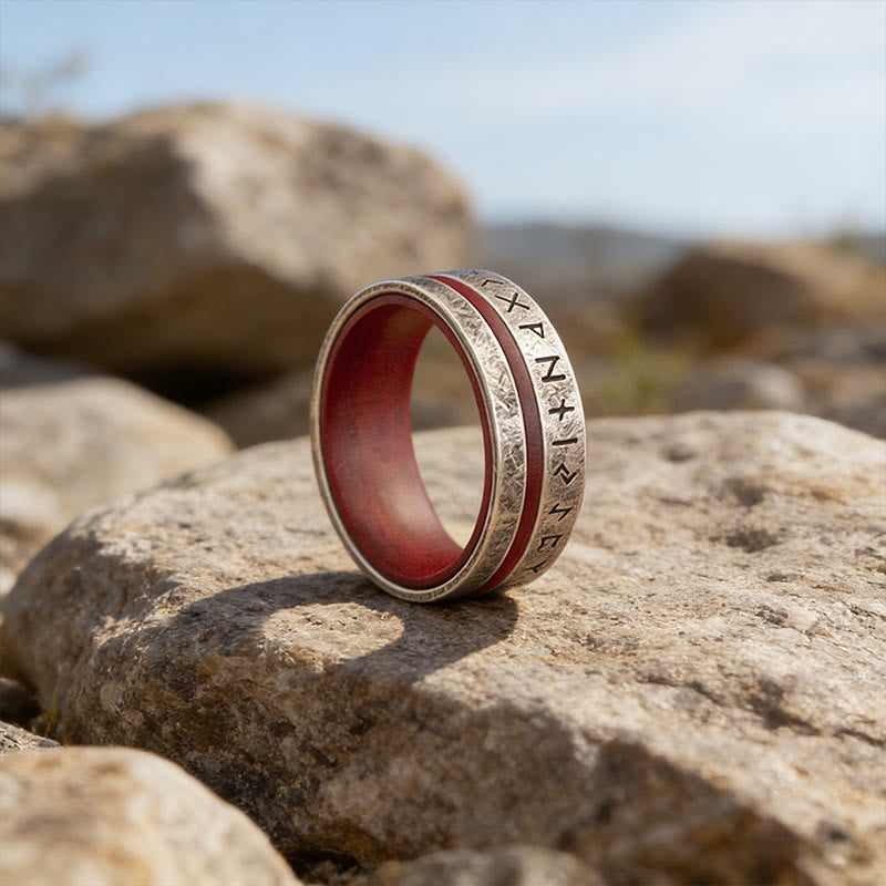 WorldNorse Forged Rune Inlay Crimson Ring - Retro Silver - AU Size Z (US 13) - image 3